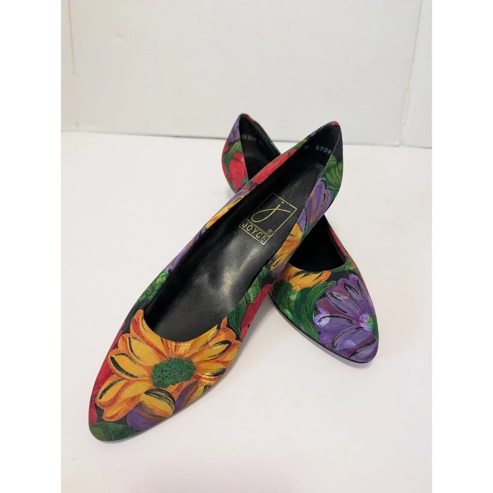 Joyce Women's Vintage Multicolored Silk Floral Heels Size 9 M